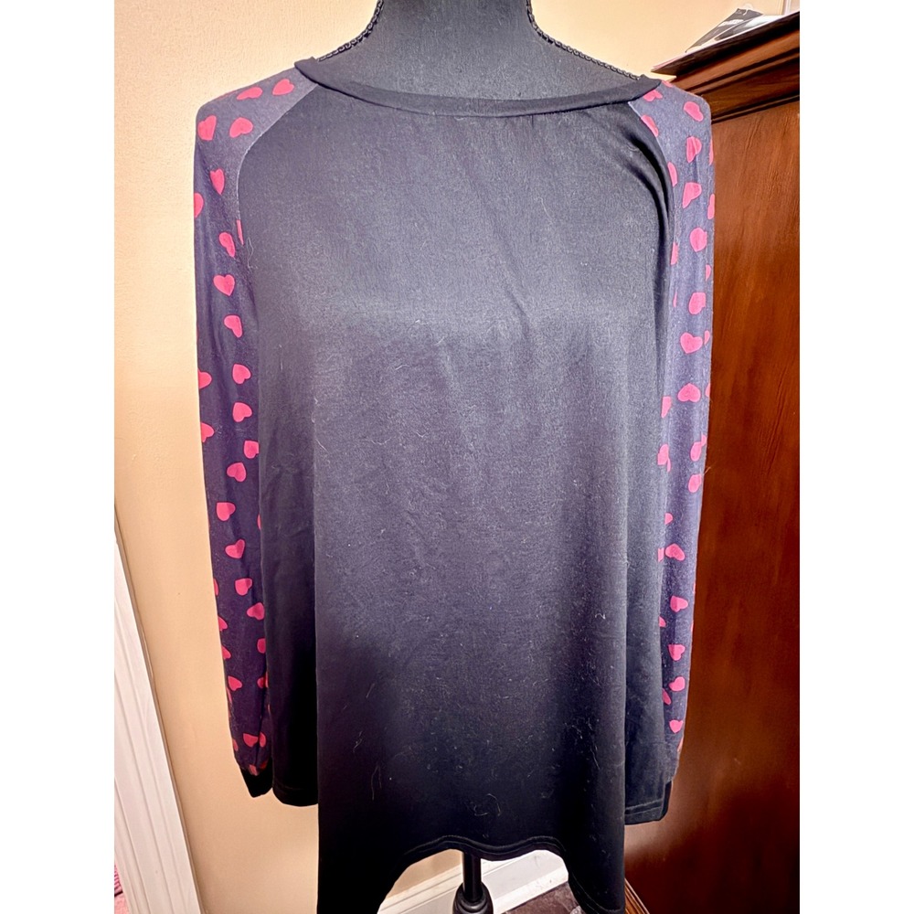 Bloomchic Raglan Top Women US 14-16 Black Pink Good Heart Print Long Sleeve